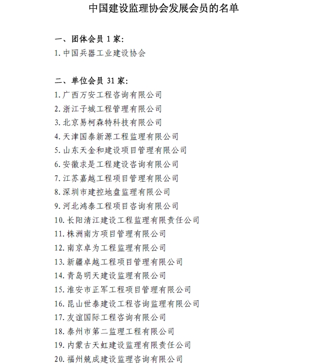 开云手机站官方网站入口接纳中国兵器工业建设协会和广西万安工程咨询有限公司等31家企业为会员的通知